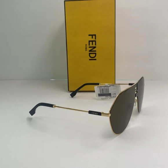 💯- New Original Fendi FE40080U round sunglasses Shiny endura gold / brown